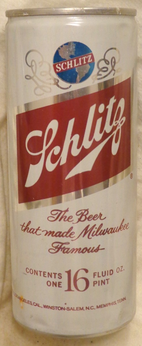 Schlitz Beer Can - Pull Tab - 16 Ounce - Aluminum - 1973 Schlitz