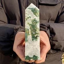 1.45LB Natural green moss agate quartz obelisk crystal aura healing energy