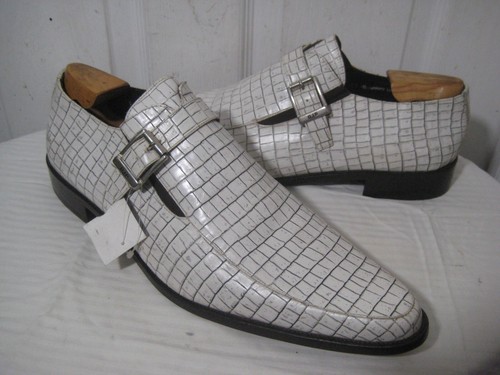 Donald J Pliner Jimmy White Leather Monk Strap Crocodile Embossed Shoes Size 13M - 第 1/22 張圖片