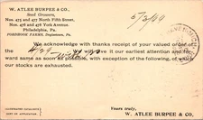 Philadelphia PA W. Atlee Burpee Seed Co 1899 Advertising Postcard