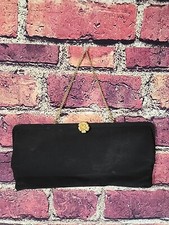 Vintage Black Textured Gold Chain Strap Clasp Classic Evening Clutch Hand Bag P7