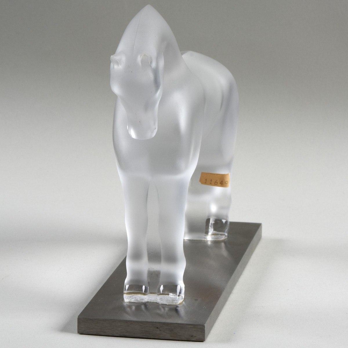 Siglavy-Horse Frosted Glass on Metal Base Signed LALIQUE France