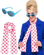 Women Pink Polka Dot Scarf Costume with Sunglasses for Halloween Cosplay