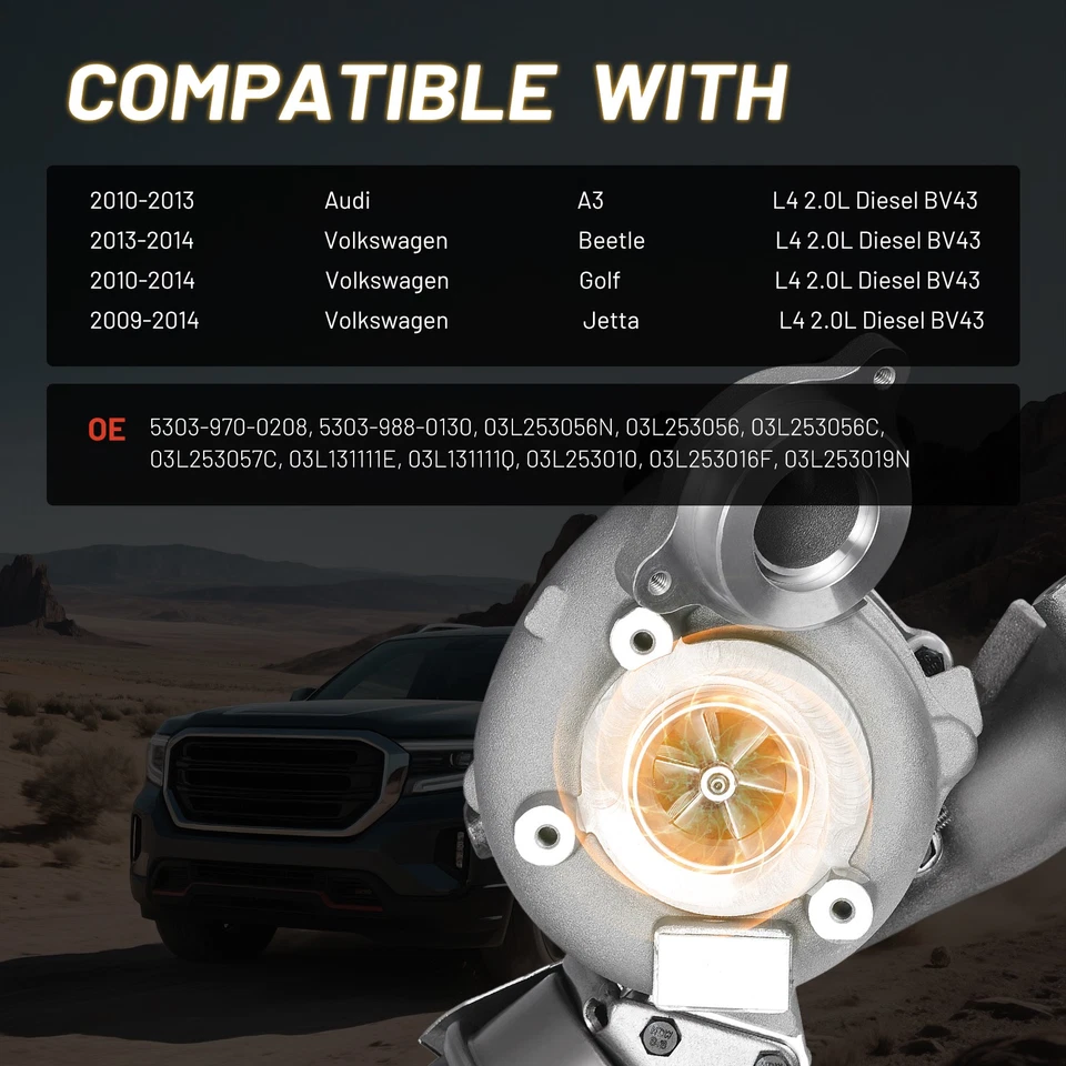 For 2009-2014 Audi A3 VW Beetle Golf Jetta 2.0L Diesel BV43 Turbo Turbocharger - Image 3 of 4