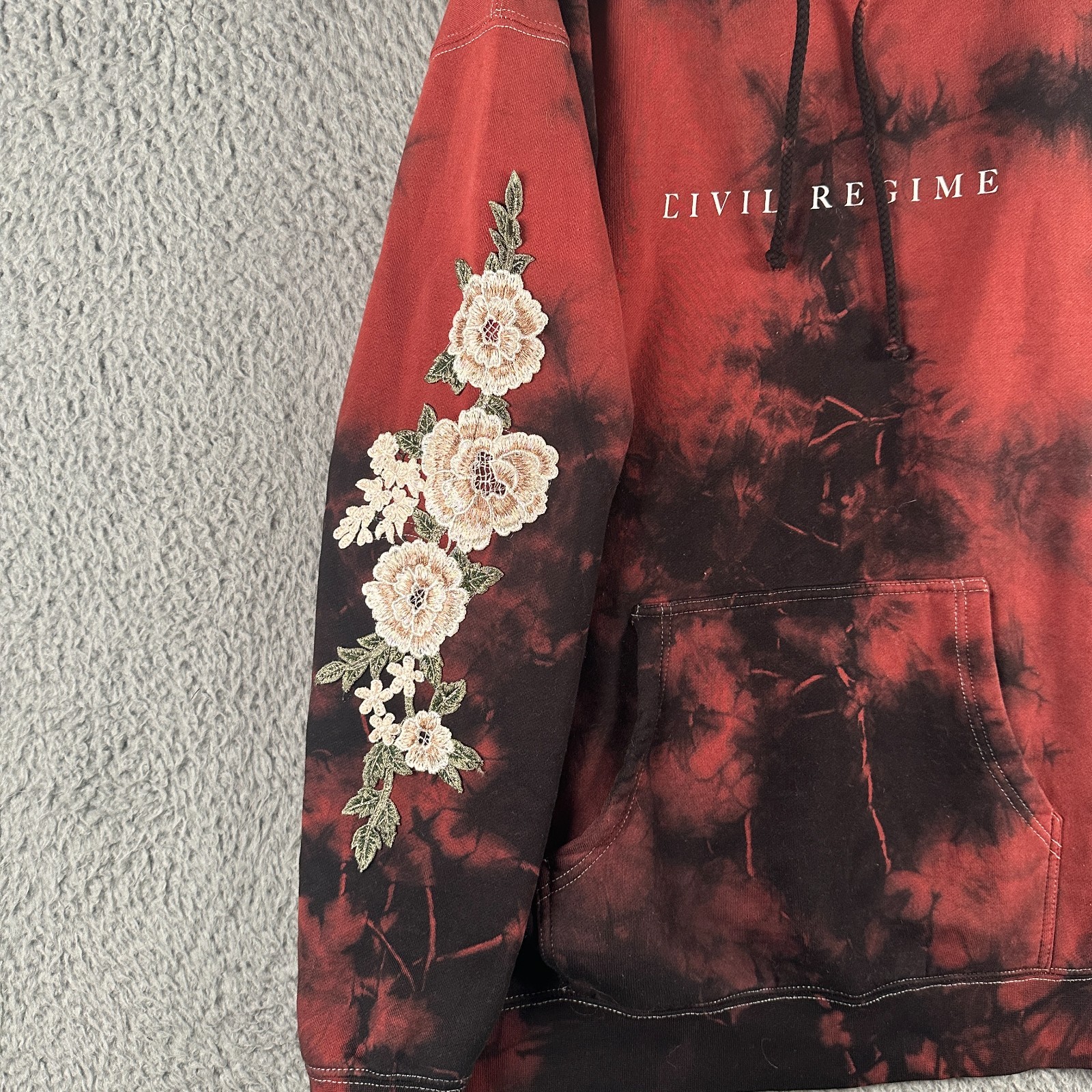 Civil Regime Hoodie Men Medium Tie Dye Sweatshirt Embroidery Roses Flower