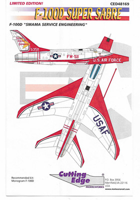 HTF Cutting Edge F-100D Super Sabre 'SMAMA Serive Engineering' Decals 1/48 169