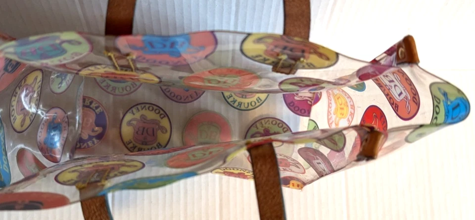 Dooney & Bourke Clear Plastic Purse Tote Lunch Bag Leather Handles 8" x 10" x 4" - Image 4 of 4