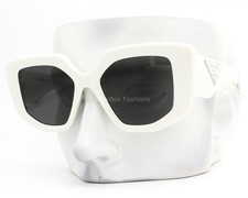 Prada Sunglasses SPR 14Z 142-5S0 White Talc Gray Tinted Silver Logo w/case
