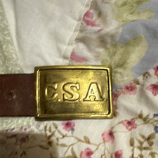 Reproduction Civil War CSA Leather Belt w/ Brass Tone Buckle, Militaria