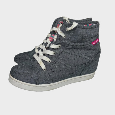 Roxy Alexa Hidden Wedge High Top Sneakers Shoes Womens 6.5 Canvas Gray White