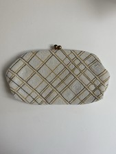 VTG 1950s Saks Fifth Avenue Beaded Clutch Handbag Made In Belgium White Gold