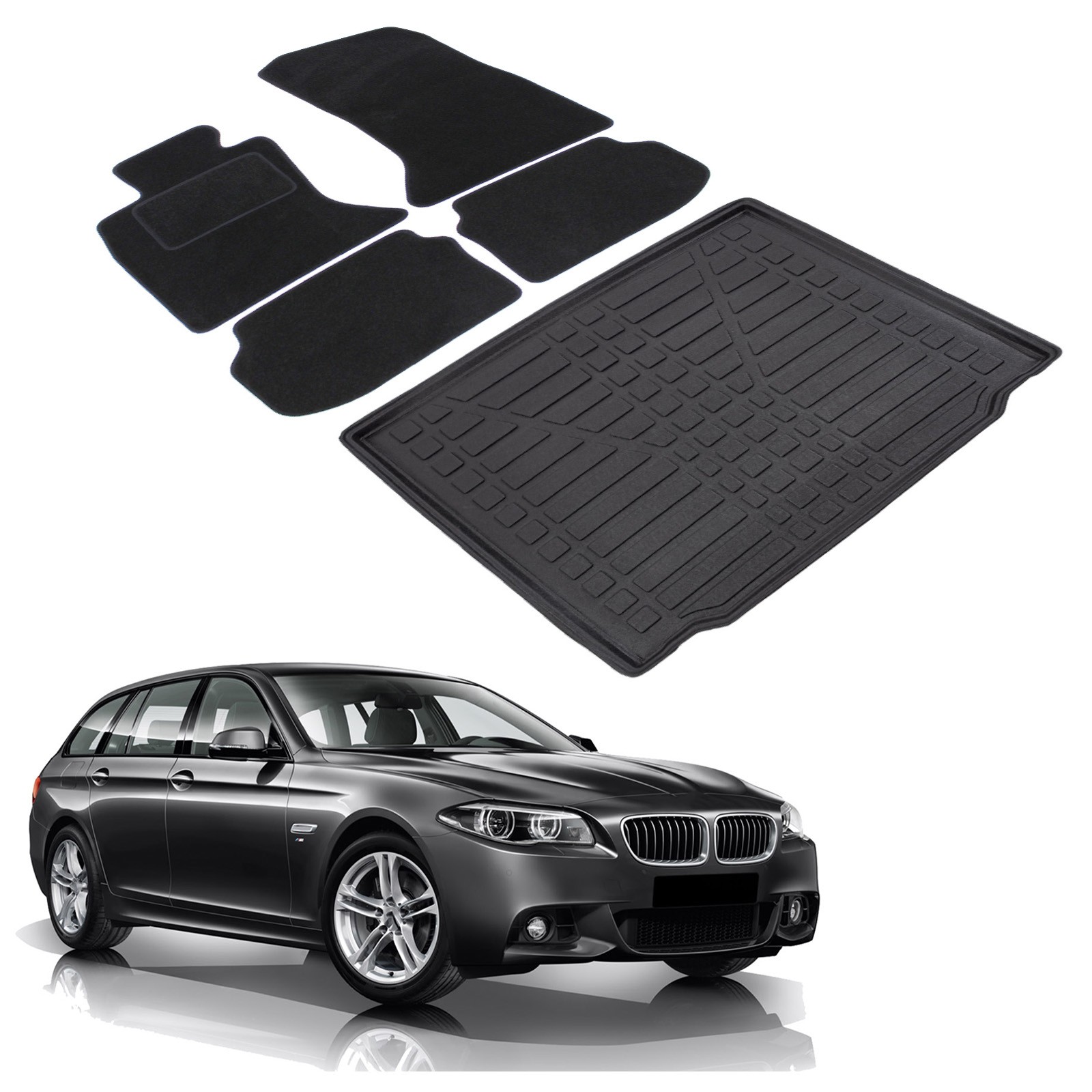 Tapis de sol et de coffre sur mesure pour BMW Série 5 F11 Break 2010-2016 cuir noir
