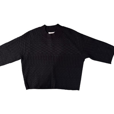 Kendall + Kylie Sweater Women L Black Short Sleeve Mixed Texture Knit Cropped