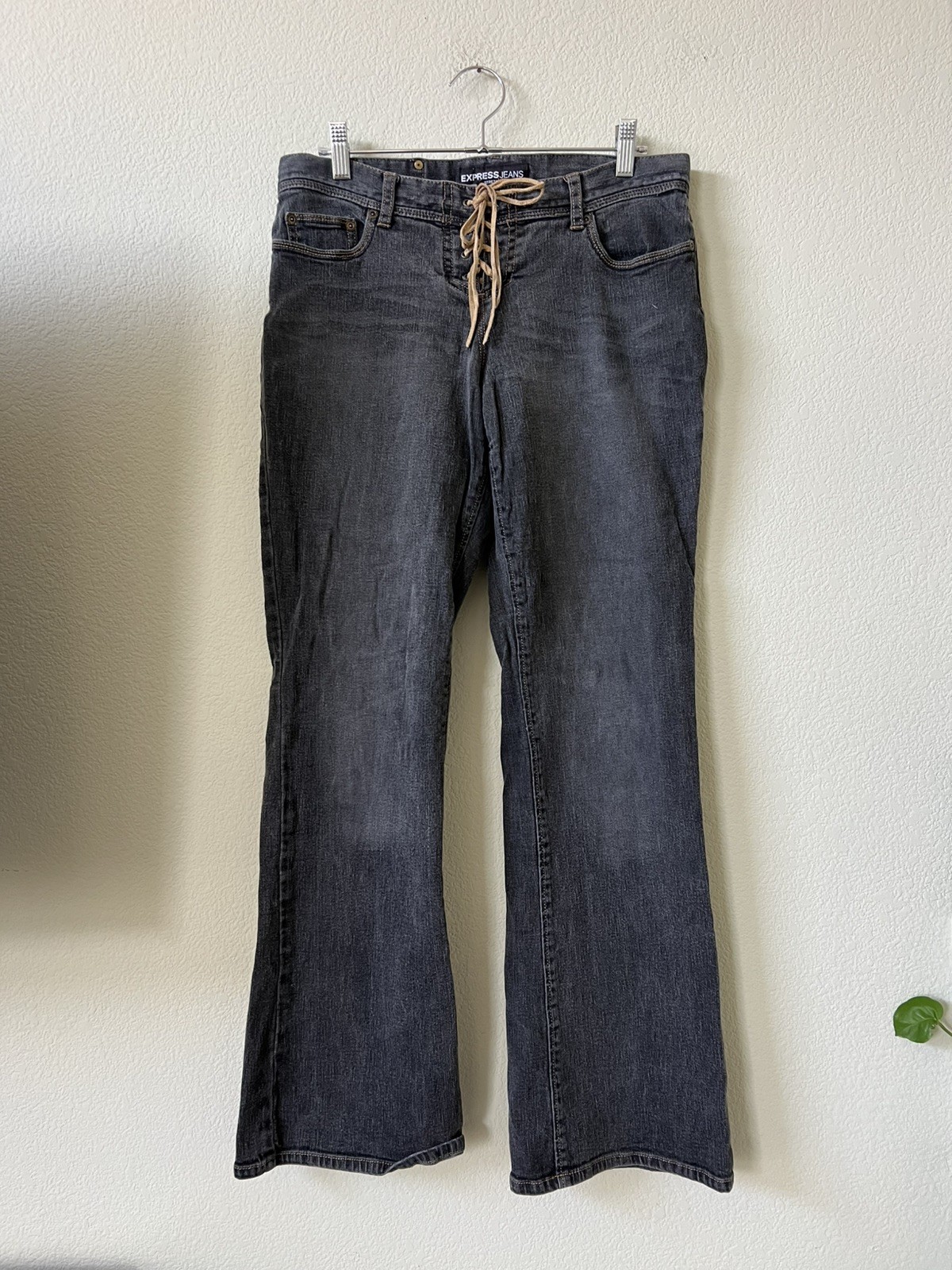 Vtg Express Womens Y2K Low Rise Boot Flare Grey Lace Front Jeans Miss Sixty 9/10