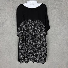 AVA VIV Top Black Tunic T-Shirt Short Sleeve Blouse Floral Print Back Detail