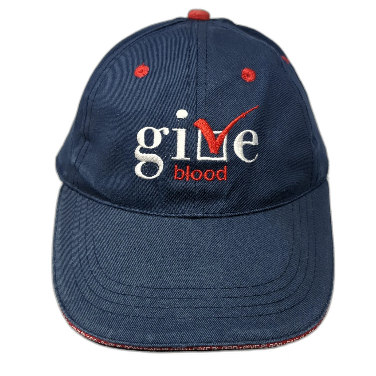 Give Blood Slideback Hat Solid Blue One Size Embroidered Adjustable