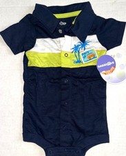 BABIES R US vintage romper navy/white/greem BEACH motif size NEWBORN
