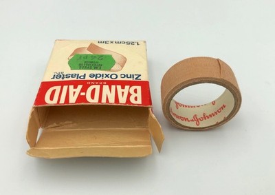 Vintage Johnson & Johnson Pflaster Zinkoxid Gips Box und Rolle Sammlerstück