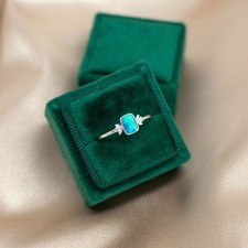 Dainty Sterling Silver Opal Ring with Cubic Zirconia Stones