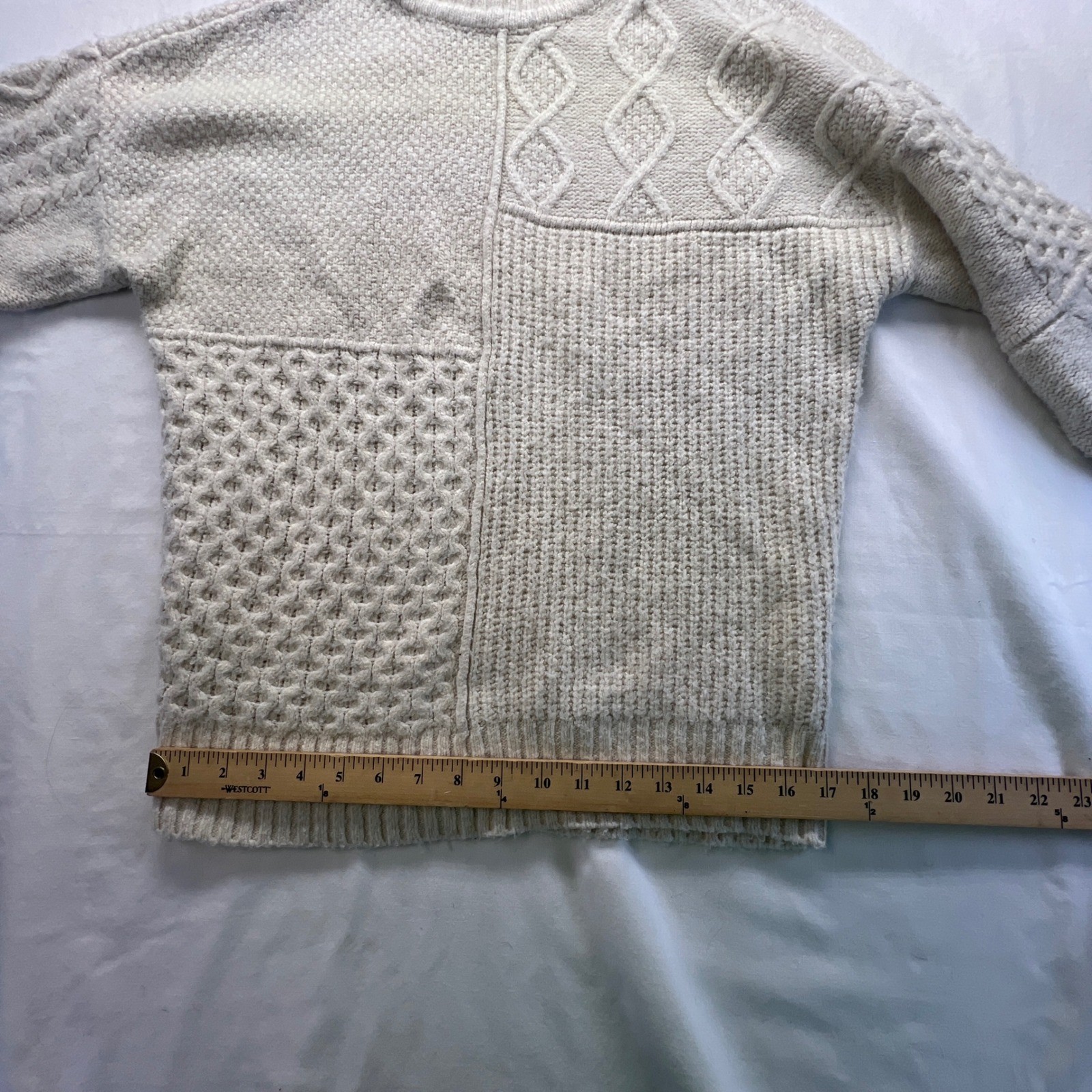 American Eagle Cream Patchwork Cable Knit Mock Ne… - image 9