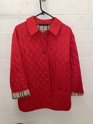 Burberry England Red Quilted Jacket Coat Authentic 1990's Vintage Small 525425