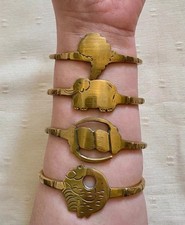 4 Vintage Old Solid Brass Handmade African Cuff Bracelets Bangles Tribal Boho