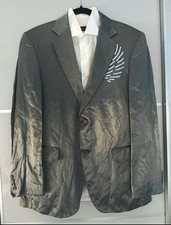 Black Men Grey Satin Cotton Suit Jacket 2XL Single-Breasted Two-Button Notch