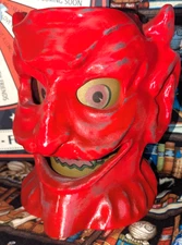 Vintage paper mache style red creepy Devil Head lighted Lantern Krampus 8" 