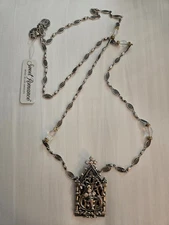 Vtg Sweet Romance Silvertone  'Gates of Heaven' Opening Door Pendant Necklace