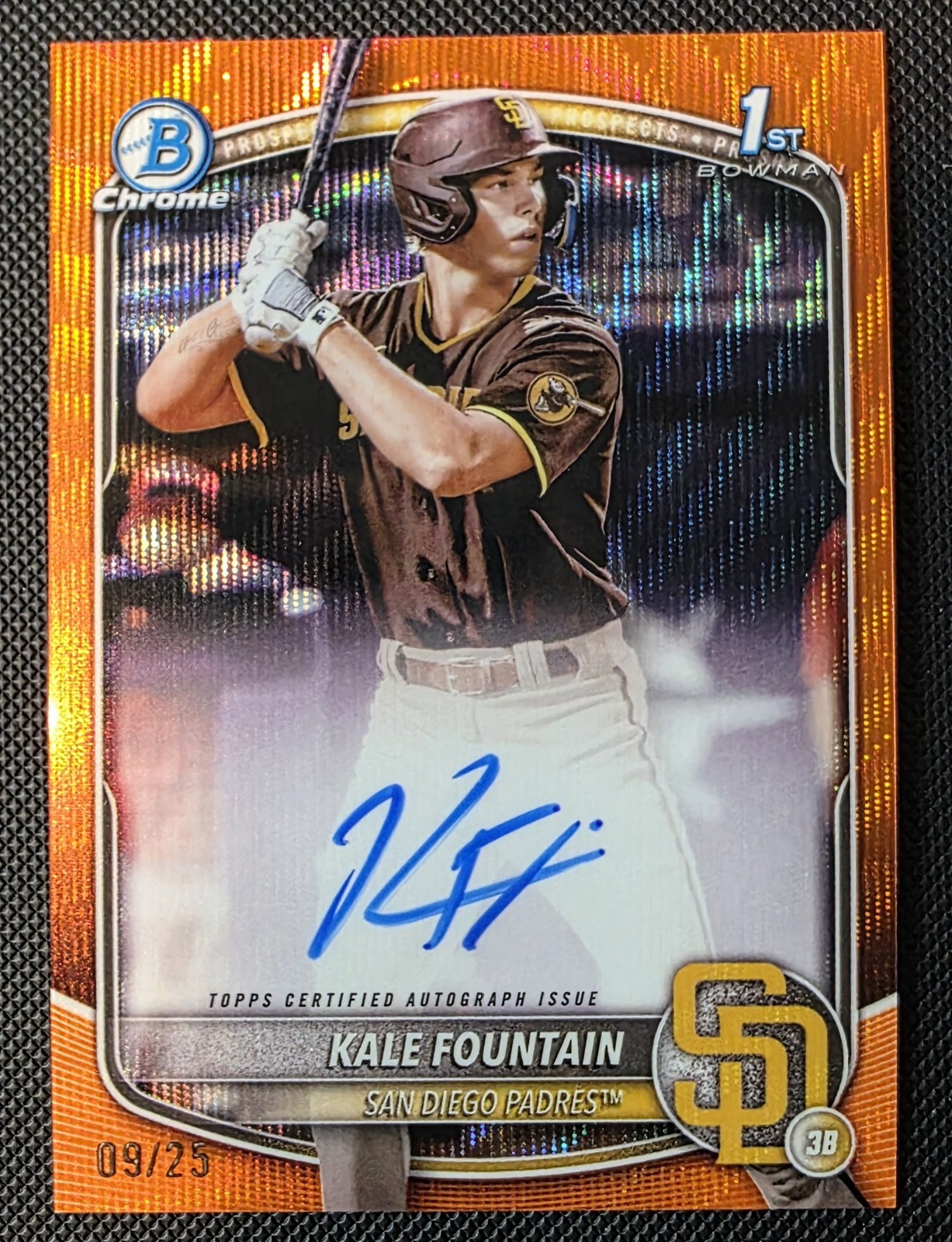 2025 Bowman Chrome 1st Kale Fountain Auto Orange Wave Refractor /25
