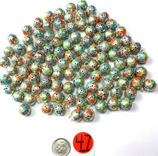 100 Cloisonne Round Orange, Green Blue Silver Metal Ball Bell Charm Finds 16x12m