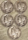 Mercury Dimes (5) 1941,42,43,44 & 45 VG+ To VF