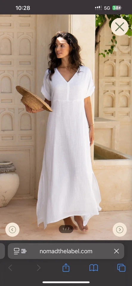 Nomad этикетка | Catalina хлопок марлевая макси платье | белый | размер S | новый без ЯРЛЫКОВ - Изображение 2 из 4