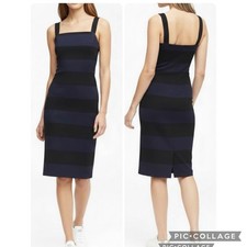 Banana Republic Dress Striped Blue Black Midi Sheath Stretch Knit NWT 8
