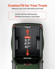 Soft Roll-Up Truck Bed Tonneau Cover, Compatible with 2019-2025 Ram 1500 New Bod