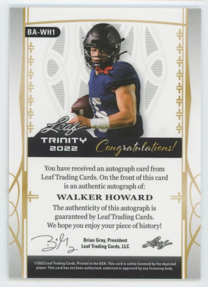 2022 Leaf Trinity emaral rookie auto 5/10 Walker Howard Rookie Auto #BA-WH1 - Image 2 of 2