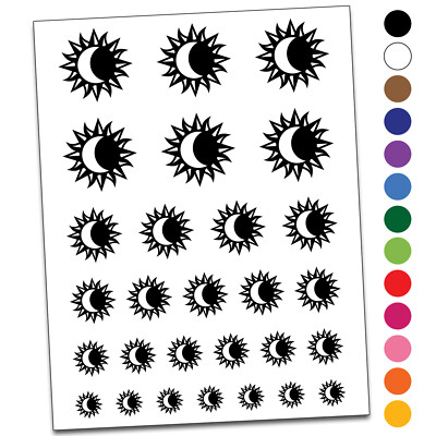 Solar Eclipse Sun Moon Temporary Tattoo Water Resistant Set
