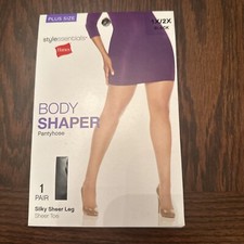 Hanes Plus Size Stylessentials Body Shaper Pantyhose Silky Sheer Size 1x-2x Blk