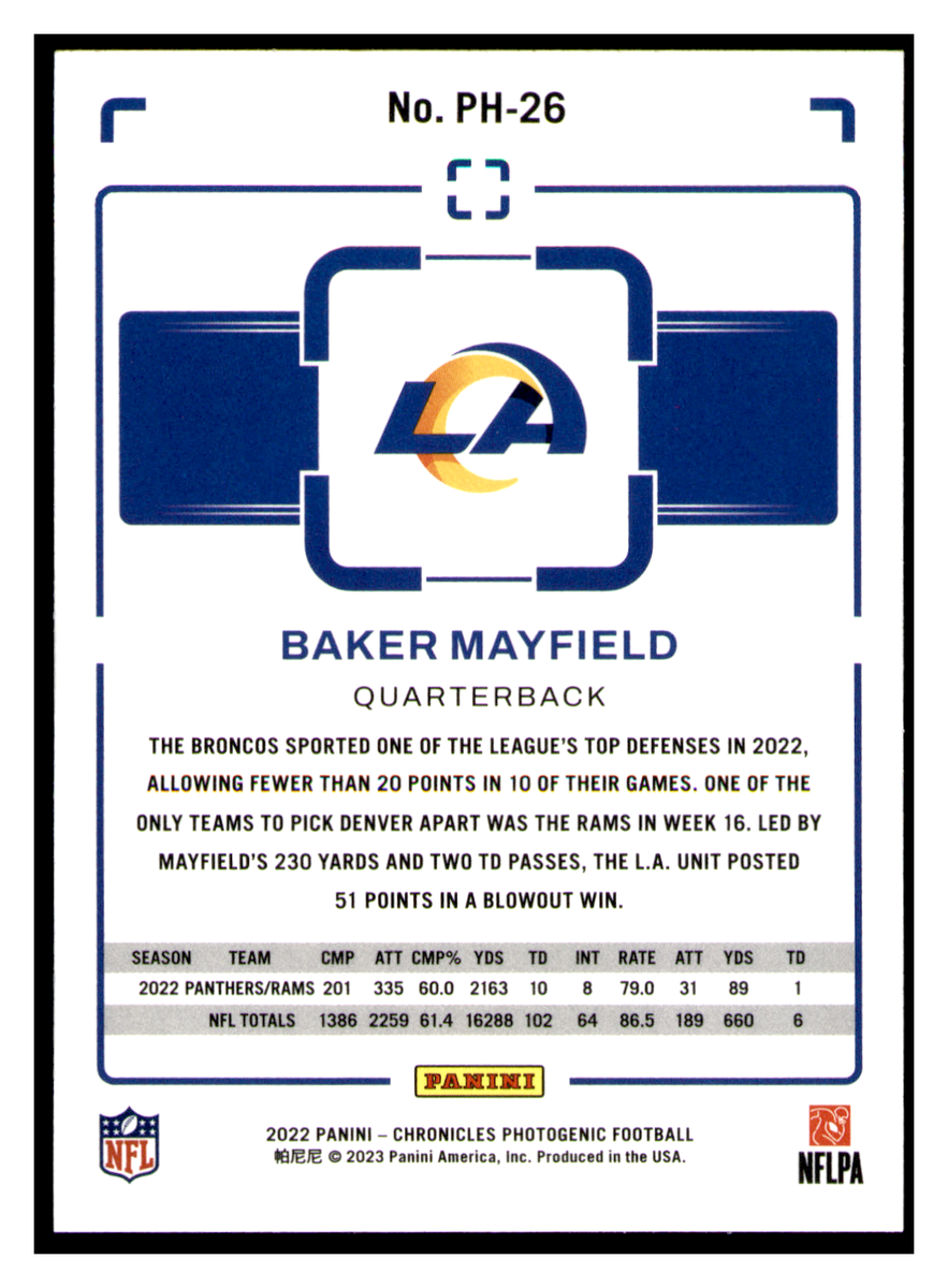 2022 Chronicles Photogenic Baker Mayfield RC Pink Parallel PH-26