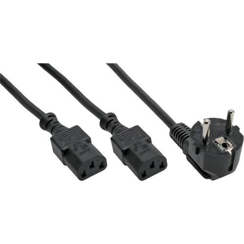 InLine Netz-Y-Kabel - 3 Geräte An Eine Steckdose Anschließen, 5 Meter Lang, Schwarz - Praktisch Für PC, Monitor & Drucker