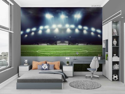 3D Football Match Field Night Scene Self-adhesive Removable Wallpaper Murals 2
