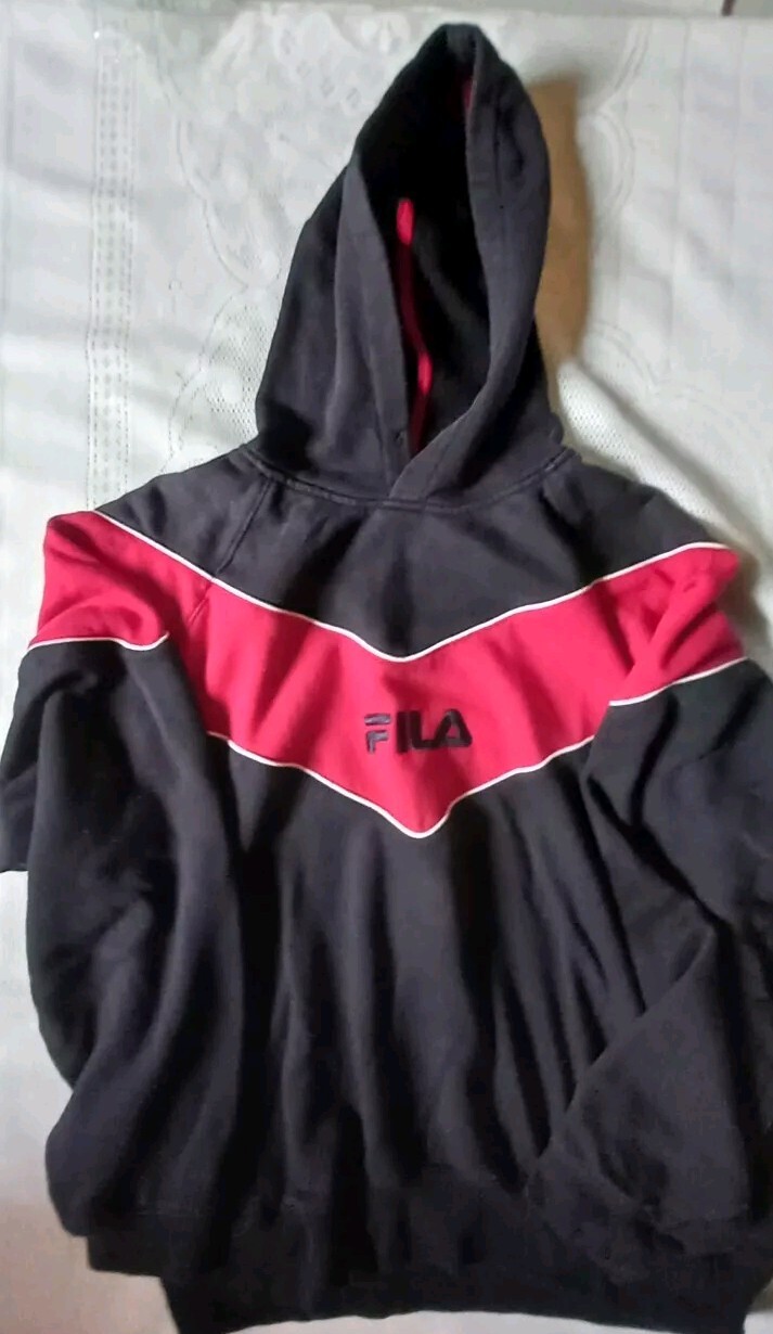 Felpa con cappuccio FiLA da uomo blu rossa. Taglia Large. Cappuccio mancante disegnare corde