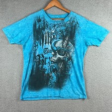 MMA Elite Graphic Print T Shirt Mens Large Blue Skull Double Sided Y2K Logo