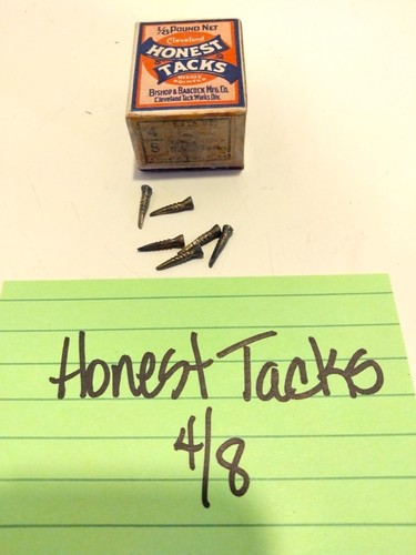 Vintage Box Of Honest Tacks Needle Pointed  4/8 Cobbler Nails Bishop & Babcock
