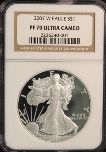 2007-W Proof American Silver Eagle NGC PF-70 Ultra Cameo with Old Brown Label
