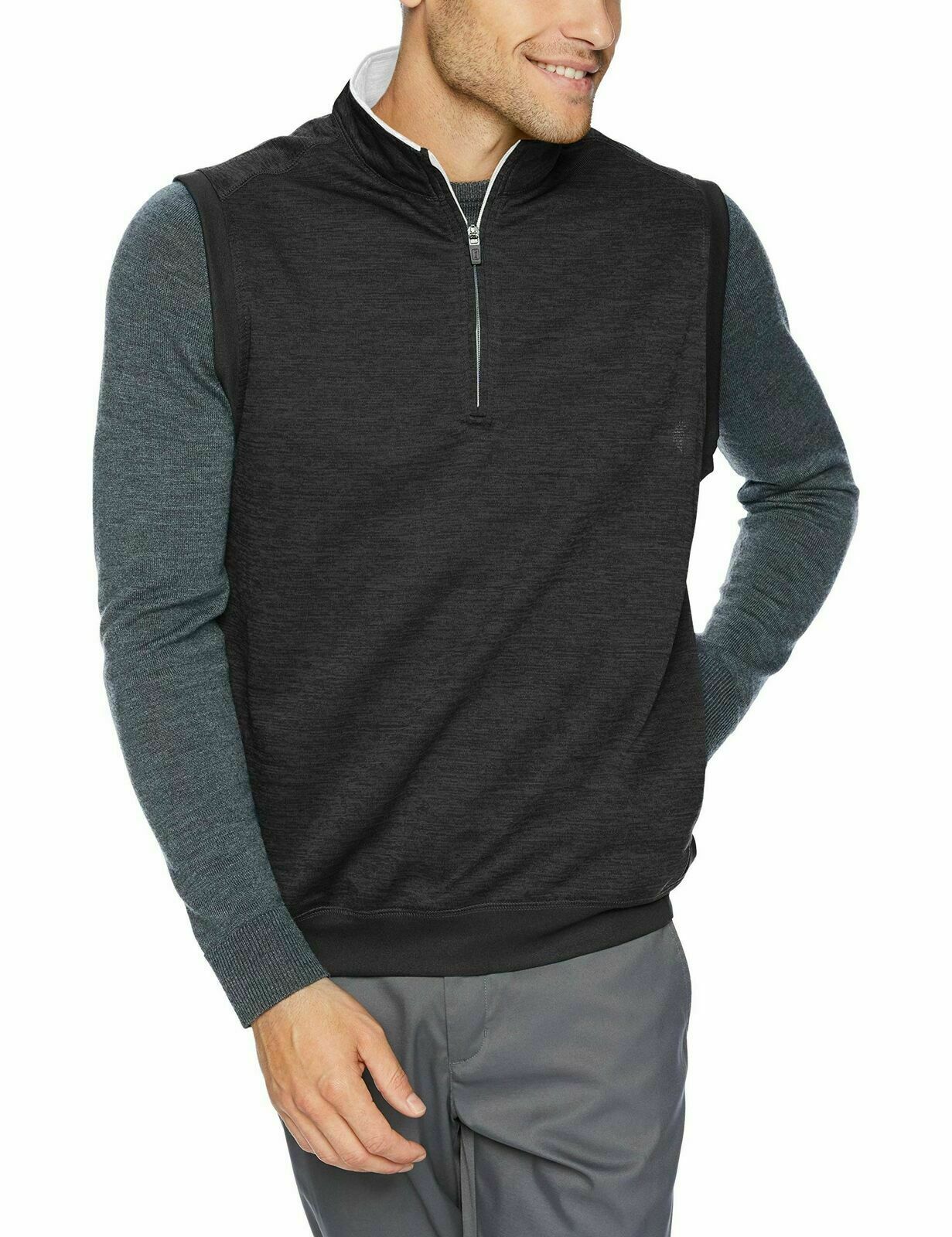 New NWT Mens PGA TOUR Golf Vest Sunflux Motionflux Repelflux BLACK/GRAY