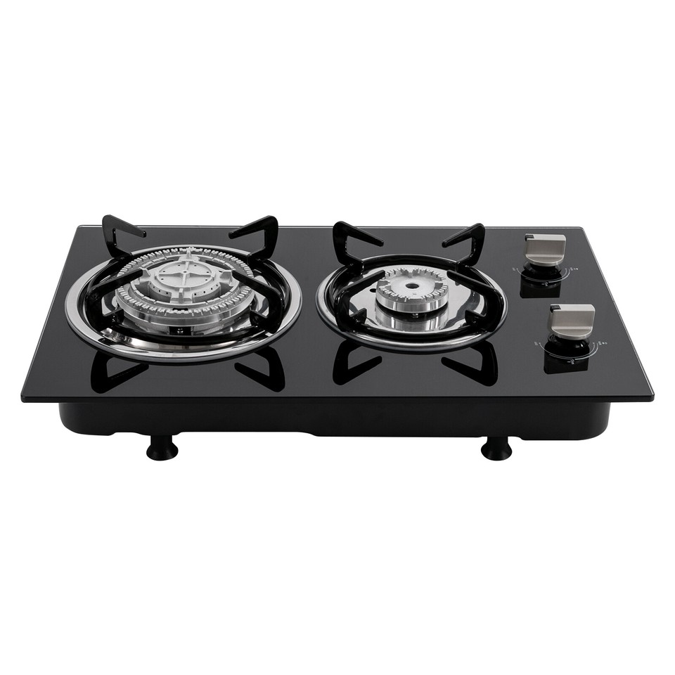 Kitchen Gas Cooktop Stove Top 2 Burners LPG/Propane Gas Stove Toughened