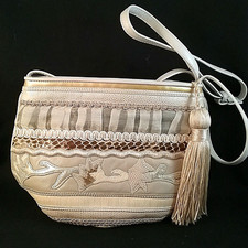 Vintage SHARIF Cross Body Shoulder Bag Purse Faux Snakeskin and Organza Trim