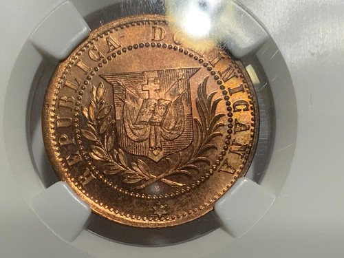 1878 NGC PF66RD CAMEO Dominican Republic 1 Centavo Pattern KM-E10.2 . RED . - Picture 17 of 17