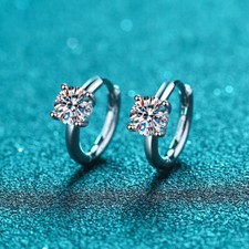 2CT Round Cut VVS1  Moissanite Huggie Hoop Earrings Women 925 Sterling Silver
